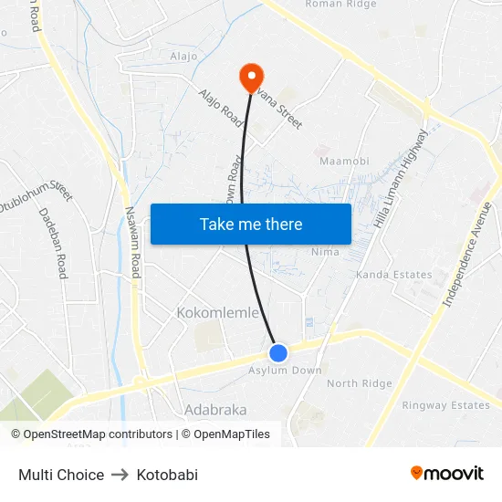 Multi Choice to Kotobabi map