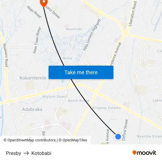 Presby to Kotobabi map
