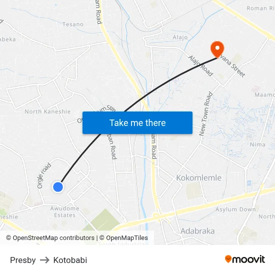 Presby to Kotobabi map