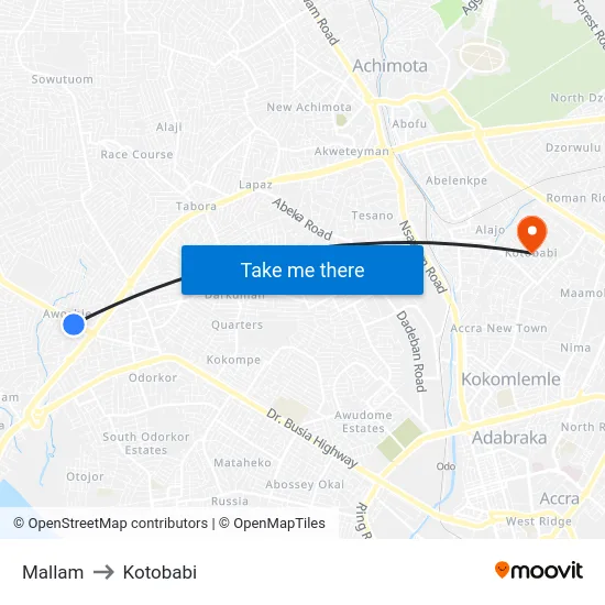 Mallam to Kotobabi map
