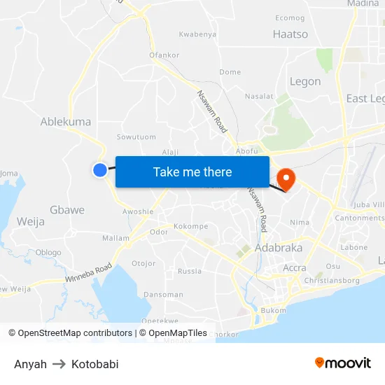 Anyah to Kotobabi map