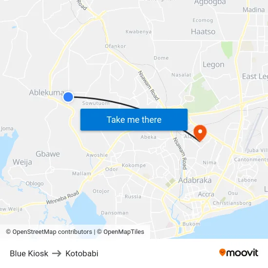 Blue Kiosk to Kotobabi map