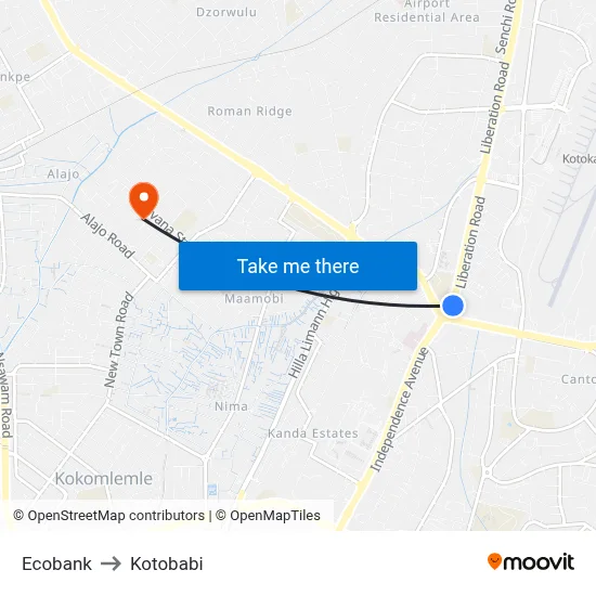 Ecobank to Kotobabi map