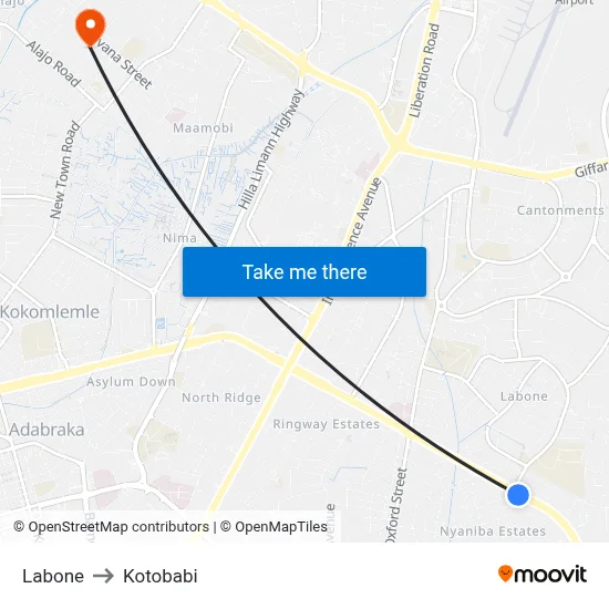 Labone to Kotobabi map