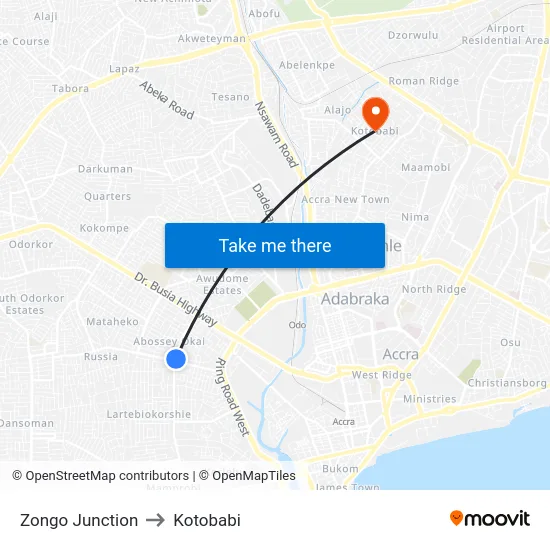 Zongo Junction to Kotobabi map