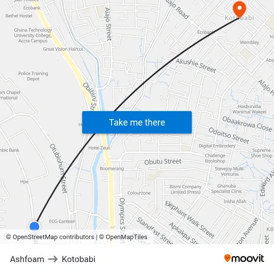 Ashfoam to Kotobabi map