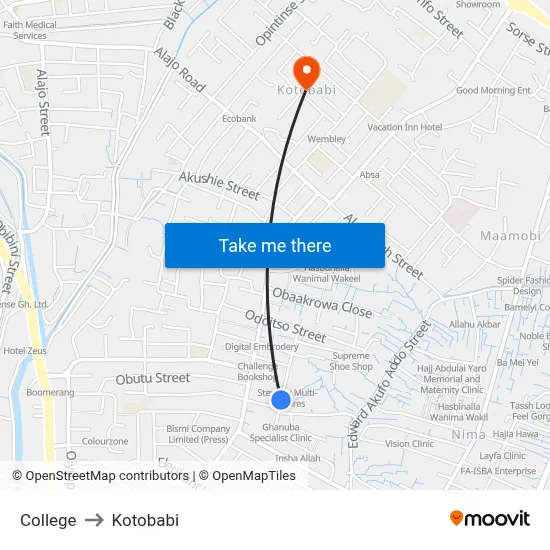 College to Kotobabi map