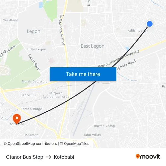 Otanor Bus Stop to Kotobabi map