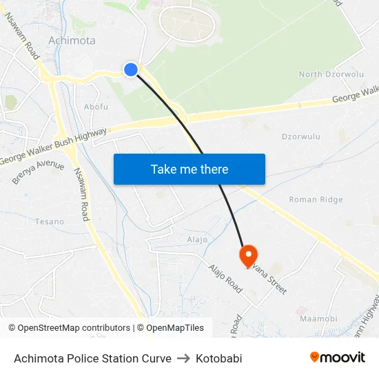 Achimota Police Station Curve to Kotobabi map