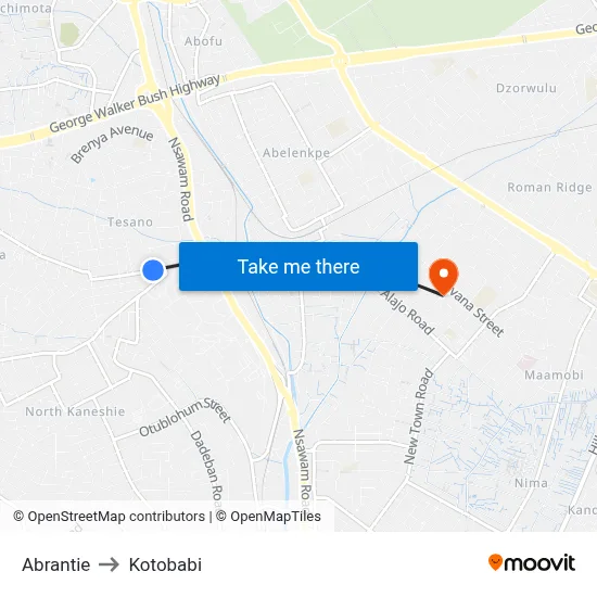 Abrantie to Kotobabi map