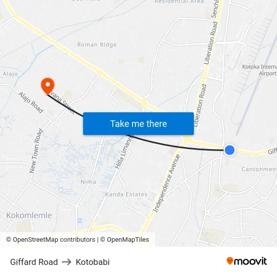 Giffard Road to Kotobabi map