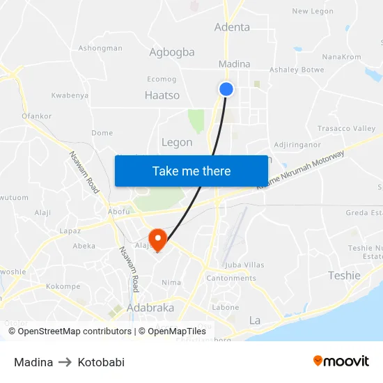 Madina to Kotobabi map