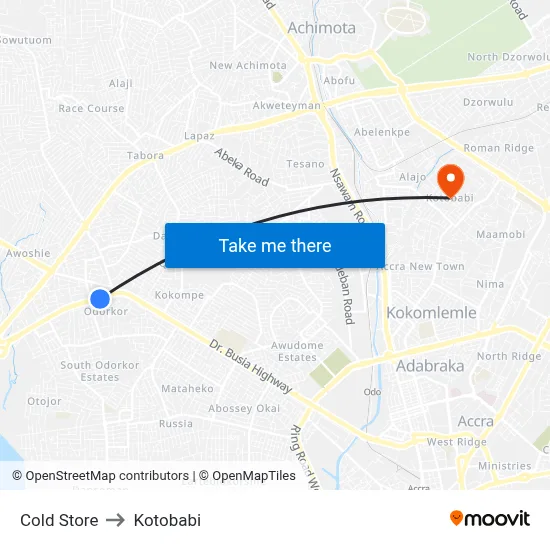 Cold Store to Kotobabi map