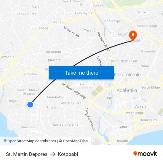 St. Martin Depores to Kotobabi map