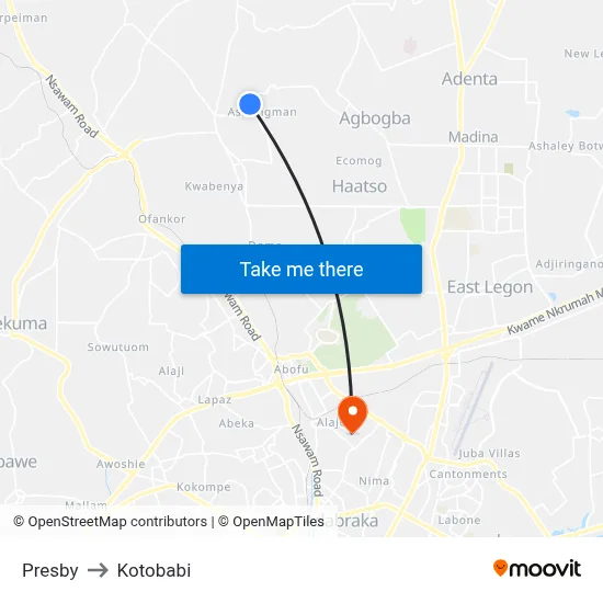 Presby to Kotobabi map