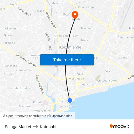 Salaga Market to Kotobabi map
