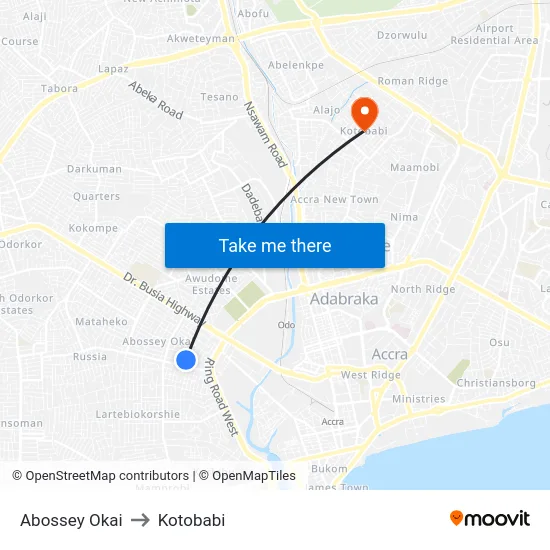 Abossey Okai to Kotobabi map
