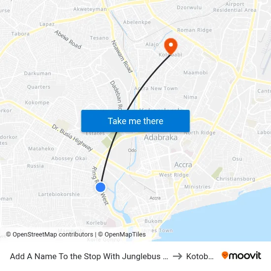 Add A Name To the Stop With Junglebus App to Kotobabi map