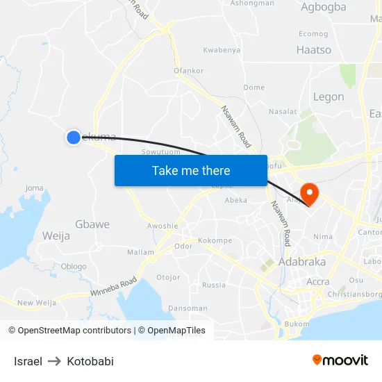 Israel to Kotobabi map