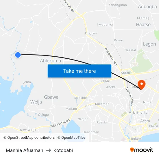 Manhia Afuaman to Kotobabi map