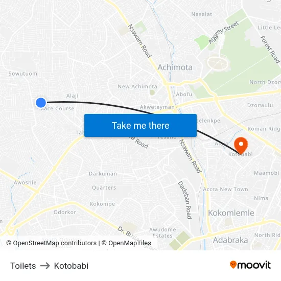 Toilets to Kotobabi map
