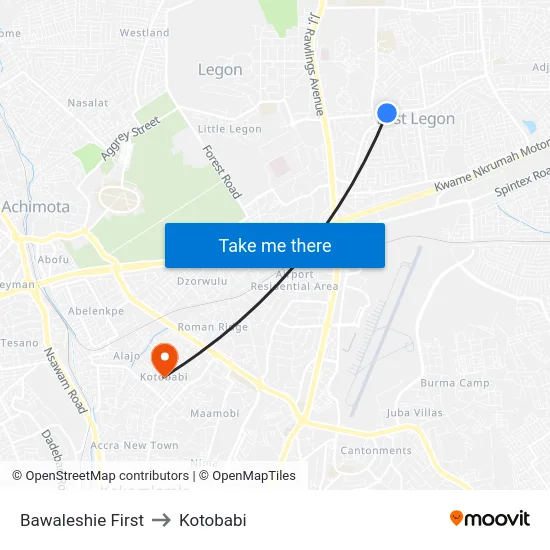 Bawaleshie First to Kotobabi map