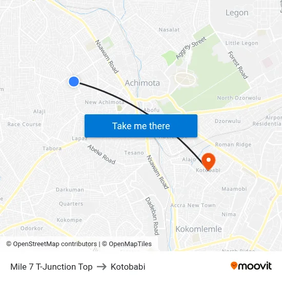 Mile 7 T-Junction Top to Kotobabi map