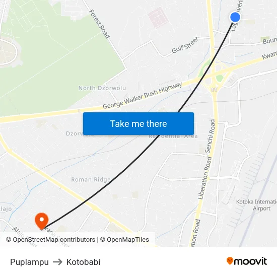 Puplampu to Kotobabi map
