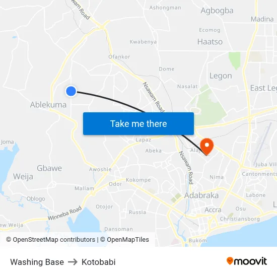 Washing Base to Kotobabi map
