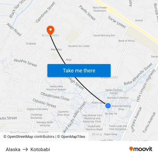 Alaska to Kotobabi map