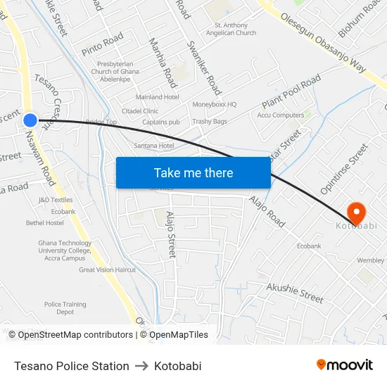 Tesano Police Station to Kotobabi map