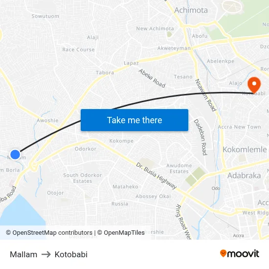 Mallam to Kotobabi map