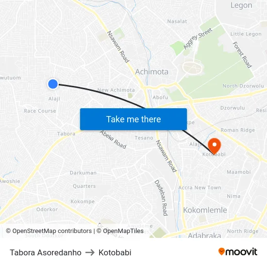 Tabora Asoredanho to Kotobabi map