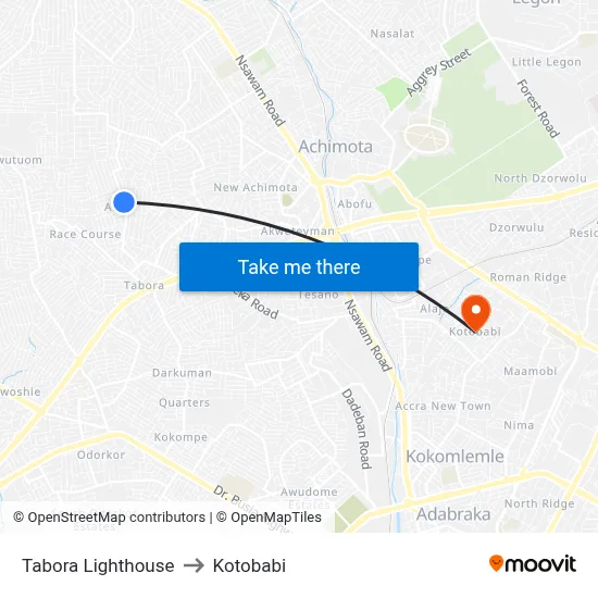 Tabora Lighthouse to Kotobabi map