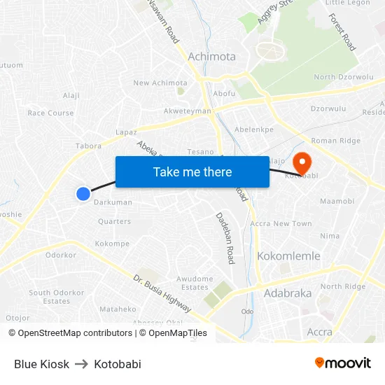 Blue Kiosk to Kotobabi map