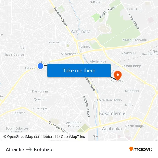 Abrantie to Kotobabi map