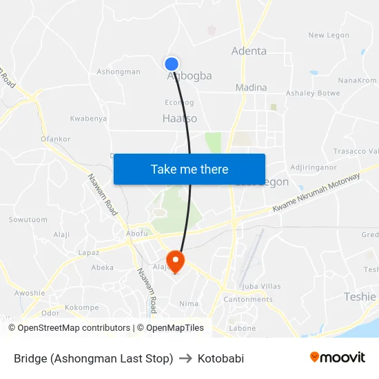 Bridge (Ashongman Last Stop) to Kotobabi map