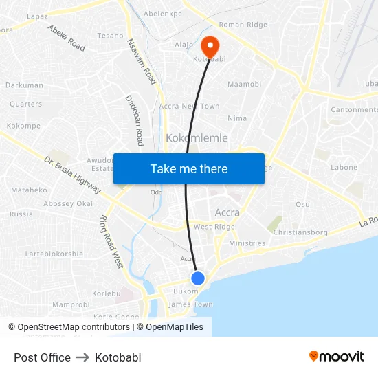 Post Office to Kotobabi map