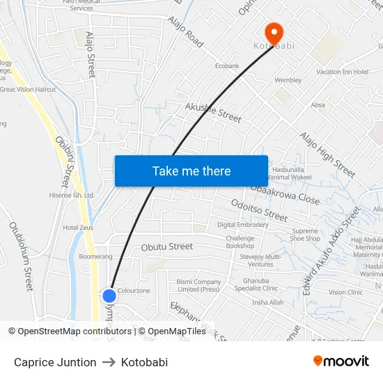 Caprice Juntion to Kotobabi map