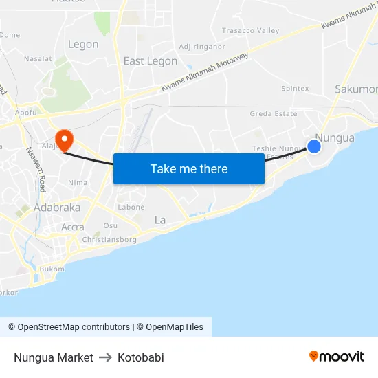 Nungua Market to Kotobabi map