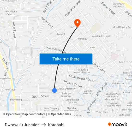 Dworwulu Junction to Kotobabi map