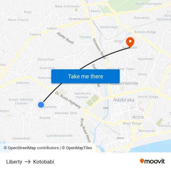 Liberty to Kotobabi map