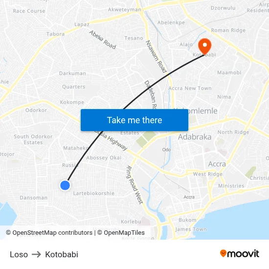 Loso to Kotobabi map