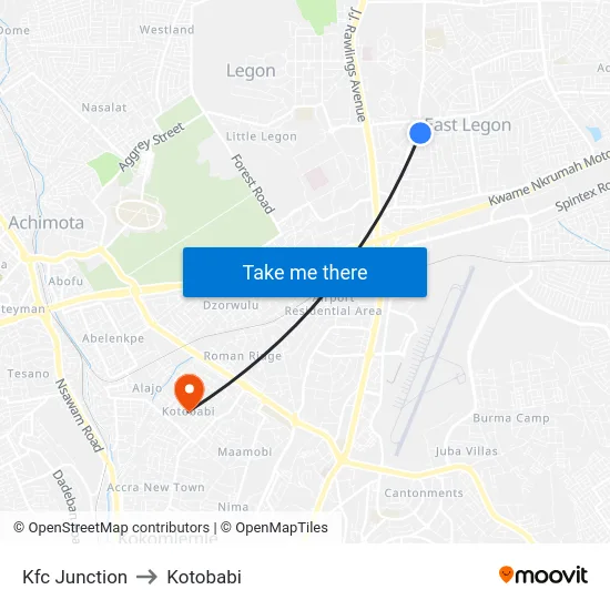 Kfc Junction to Kotobabi map