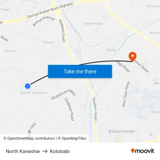 North Kaneshie to Kotobabi map