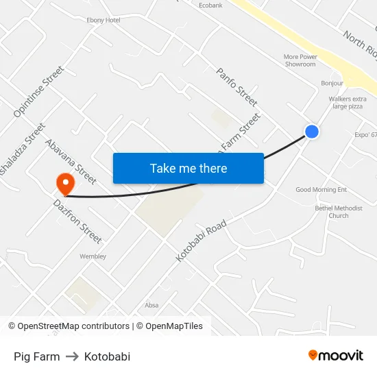 Pig Farm to Kotobabi map