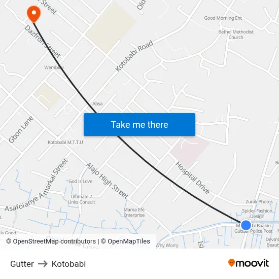 Gutter to Kotobabi map