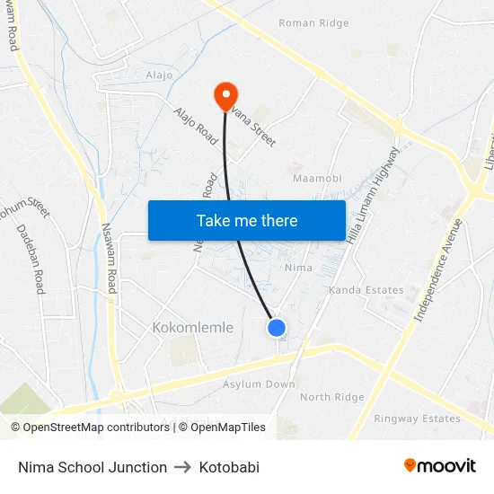 Nima School Junction to Kotobabi map