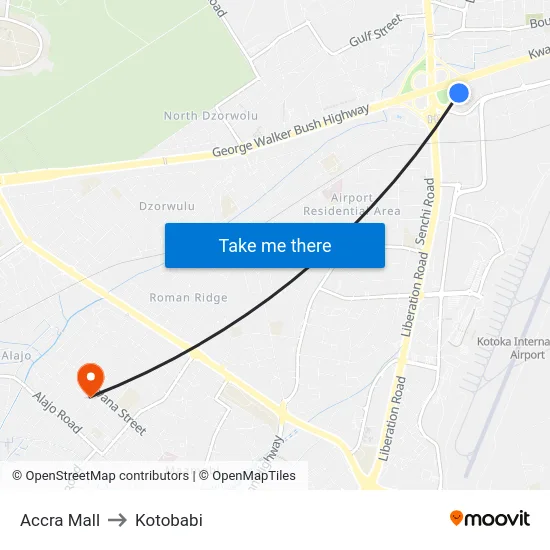 Accra Mall to Kotobabi map