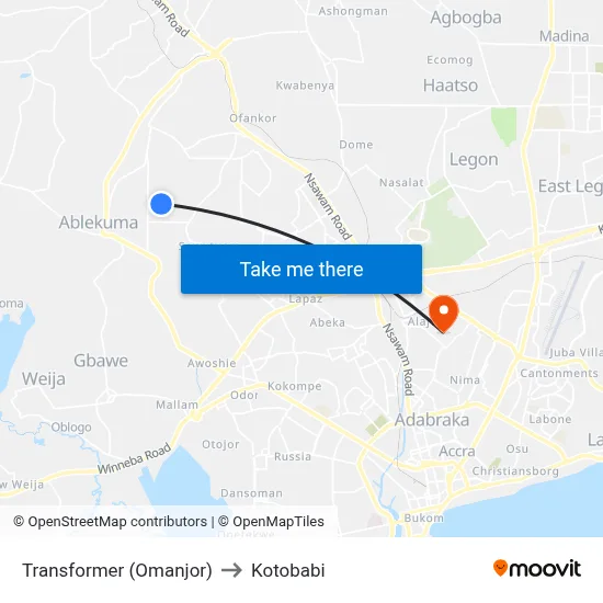 Transformer (Omanjor) to Kotobabi map